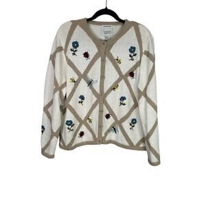 Vintage Y2K Christoper & Banks Women's Hand Embroidered Floral Cardigan Size L